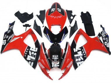 Benutzerdefiniert Rot & Schwarz Logos 2006-2007 Suzuki GSXR 600-750 Motorrad Verkleidungen