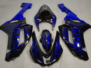 Blaue Flamme 2007-2008 Kawasaki ZX6R Motorrad Verkleidungen