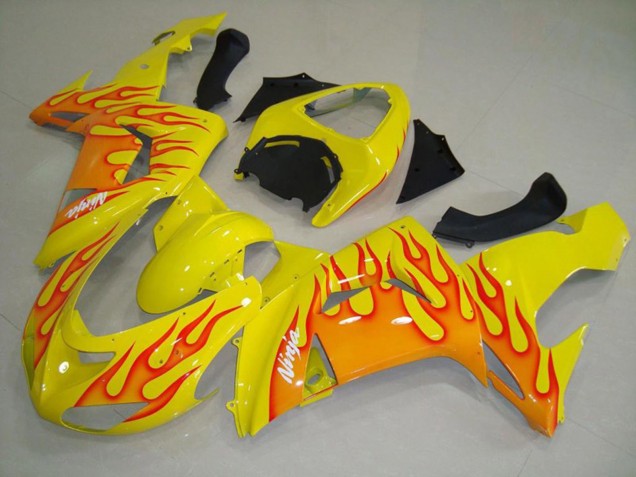 Gelb Orange Flamme 2006-2007 Kawasaki ZX10R Motorrad Verkleidungen