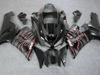 Rot Schwarz Flamme 2005-2006 Kawasaki ZX6R Motorrad Verkleidungen