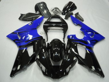 Schwarz Flamme & Blau 2000-2001 Yamaha R1 Motorrad Verkleidungen